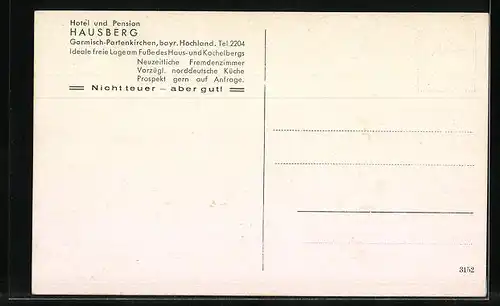 AK Garmisch-Partenkirchen /Bayr. Hochland, Hotel und Pension Hausberg
