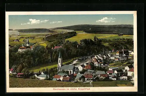 AK Neuhausen im sächs. Erzgebirge, Teilansicht mit Kirche