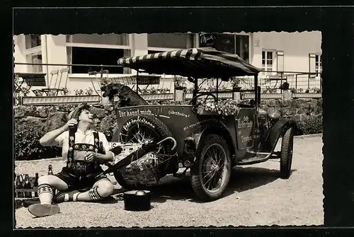 Foto-AK Trauchgau /Allg., Cafe und Pension Glescherspalte Schorsch Frick und Auto