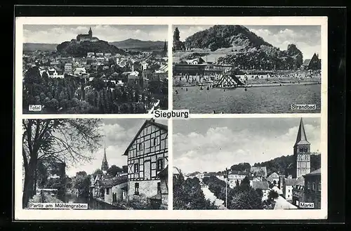 AK Siegburg, Strandbad, Partie am Mühlengraben, Markt