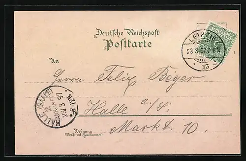 Lithographie Leipzig, Sächs.-Thür. Industrie- und Gewerbe-Ausstellung 1897, Haupt-Portal, Industriehalle