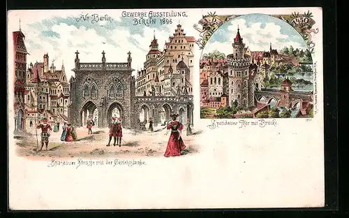 Lithographie Berlin, Gewerbe-Ausstellung 1896, Spandauer Strasse, Spandauer Thor