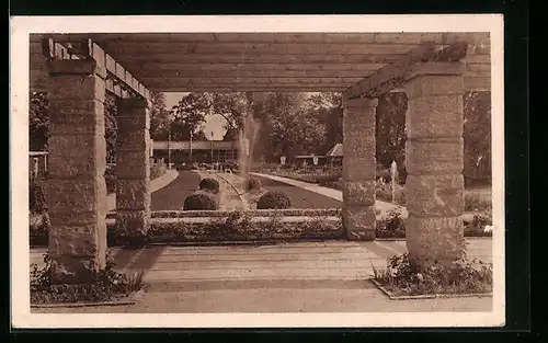 AK Coburg, Deutsche Rosenschau 1929, Blick auf die Gaststätte vom Sintflutbrunnen aus