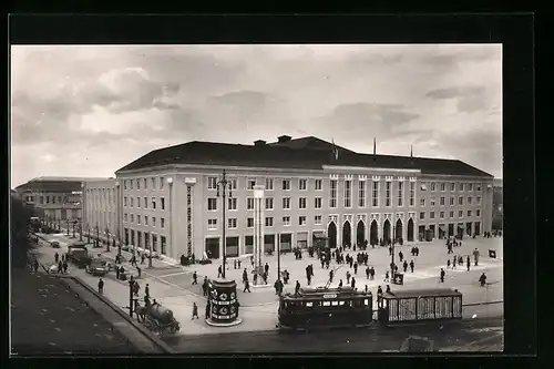 AK Basel, Schweizer Mustermesse, Messebau, Strassenbahn