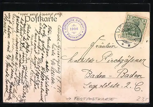 Künstler-AK Lörrach, 50-jähriges Jubiläum des Schweizer Männerchor 1906, Frau in Tracht, Sängerfest