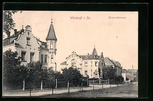 AK Wilsdruff i. Sa., Bismarckstrasse mit Bäumen