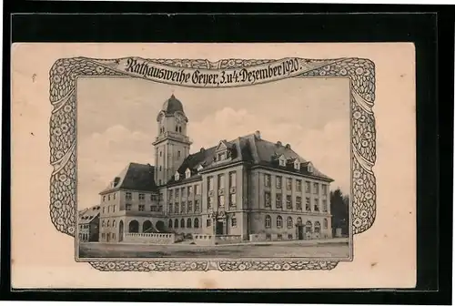 AK Geyer, Festpostkarte Rathausweihe 1920