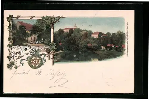 AK Grafenstein b. Grottau, Gasthaus Zur Donauperle, Uferpartie