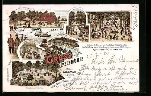 Lithographie Siegmar b. Chemnitz, Gastwirtschaft Pelzmühle mit Teich-Anlage