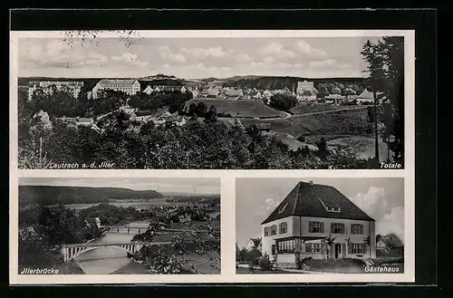 AK Lautrach a. d. Iller, Ortsansicht mit Illerbrücke und Gästehaus