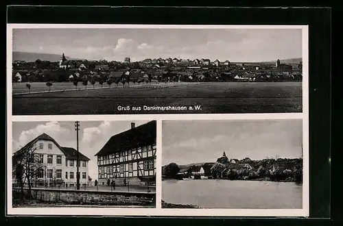 AK Dankmarshausen a. W., Ortsansicht und Partie am Wasser
