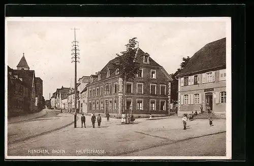 AK Renchen, Hauptstrasse mit Rathaus