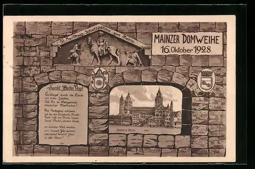 AK Mainz, Domweihe 1928, Sankt Martin Dom, Schutzpatron St. Martinus
