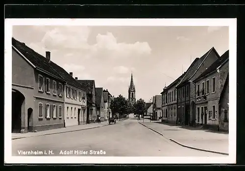 AK Viernheim i. H., Strasse mit Kirchblick