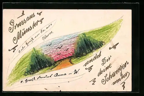 Künstler-AK Handgemalt: Münster, Landschaft in Abendstimmung