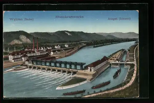 AK Wyhlen /Baden, Rheinkraftwerke aus der Vogelschau