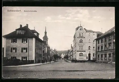 AK Schwandorf, Blick in die Bahnhofstrasse mit Bahnhof-Hotel