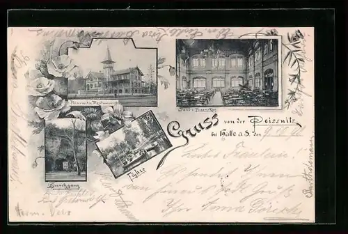 AK Halle a. S., Restaurant Peissnitz, Saal, Durchgang