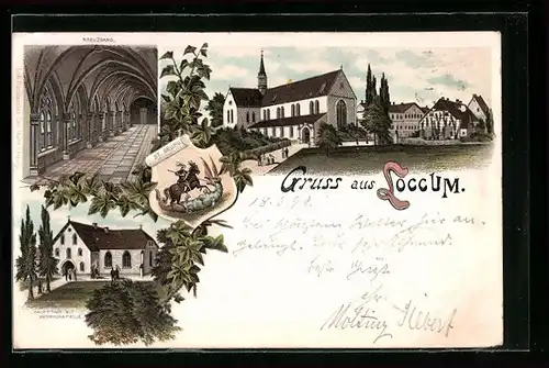 Lithographie Loccum, St. Georg, Kreuzgang, Hauptthor mit Georgskapelle