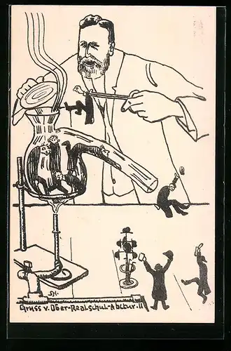 Künstler-AK Mühlhausen i. Th., Absolvia Abitur der Ober-Realschule, Chemische Experimente mit Schülern