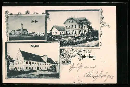 AK Biberach, Villa Wiedemann, Postgebäude, Kirche