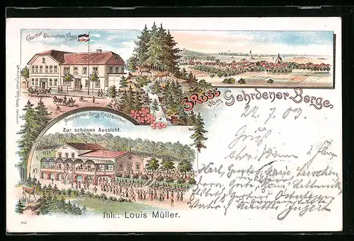 Lithographie Gehrden, Gasthof Deutsches Haus, Gehrdener Berg-Restaurant