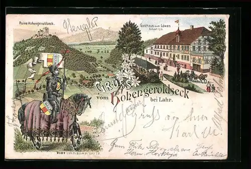 Lithographie Seelbach, Gasthaus zum Löwen, Ruine Hohengeroldseck