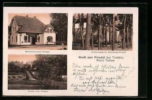 AK Priedel bei Trebbin /Kr. Teltow, Waldrestaurant Priedel, Erholungsheim Kienberg-Priedel