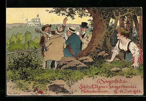 Künstler-AK Kötzschenbroda, 14. Sängerfest des Sächs. Elbgau-Sängerbundes 1908