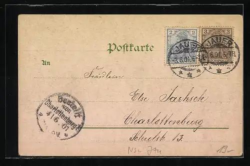 Lithographie Jauer, Rathaus, Wappen