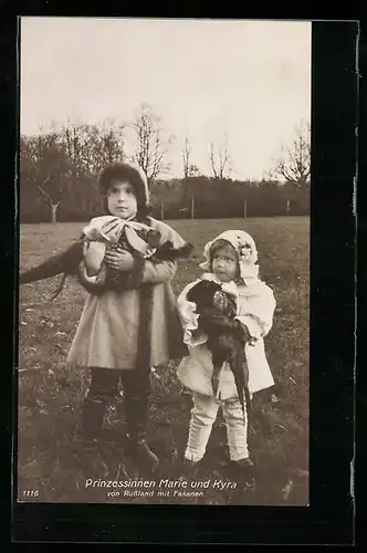 AK Prinzessinnen Marie und Kyra von Russland mit Fasanen