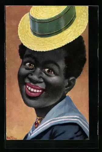 Künstler-AK Arthur Thiele: Afrikanische Frau mit Hut u. Halskette im Matrosenhemd
