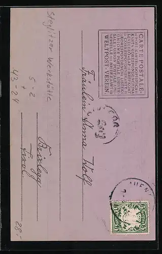 AK Pierrot mit Dame und gefallenem Herz, Harlekin