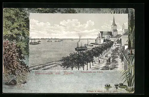 AK Emmerich am Rhein, Promenade am Rhein, Passepartout