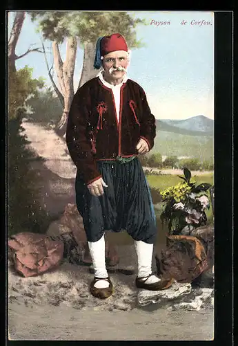 AK Corfou, Griechischer Bauer in Tracht