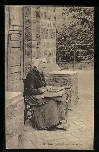 AK Une dentellière flamande, Belgische Spitzenklöpplerin