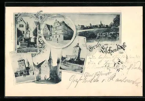 AK Eschenbach i /Mfr., Rathaus, Oberer Turm, Wolfram-Denkmal