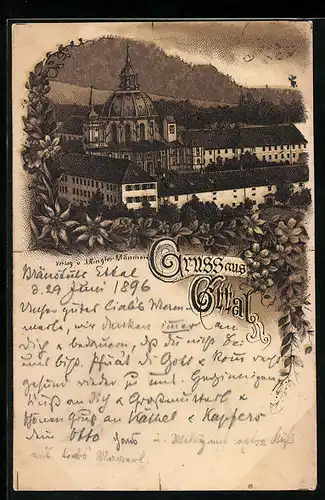 Lithographie Ettal, Abbild des Klosters
