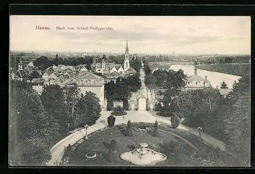 AK Hanau, Blick vom Schloss Philippsruhe auf den Ort