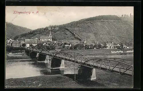 AK Klingenberg a. M., Uferpartie mit Kirche und Brücke