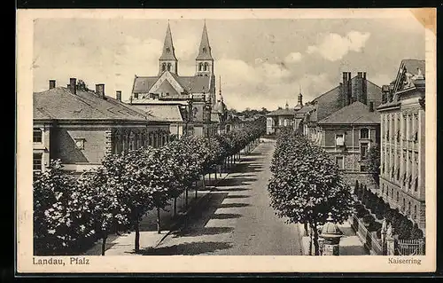 AK Landau /Pfalz, Strasse Kaiserring mit Kirche