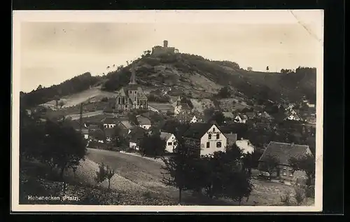 AK Hohenecken /Pfalz, Ortspartie mit Cafe Nauerz und Kirche