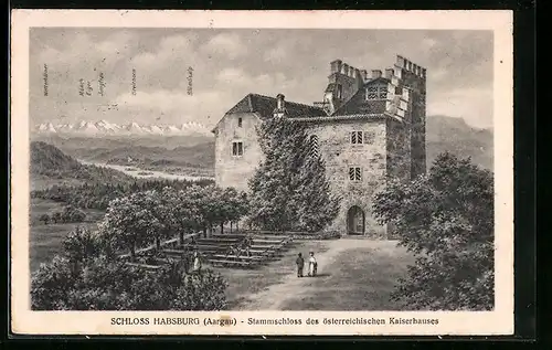 Künstler-AK Habsburg /Aargau, Stammschloss des österreichischen Kaiserhauses