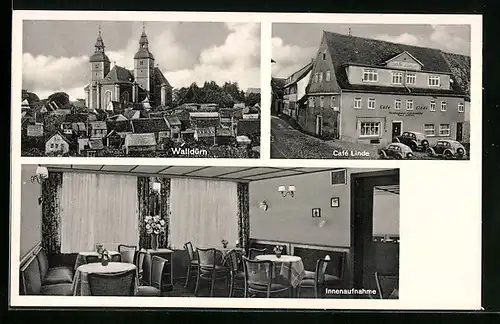 AK Walldürn, Weinstube Cafe Linde, Innenansicht, Kirche