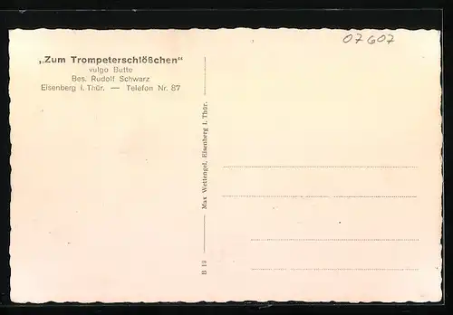 AK Eisenberg / Thüringen, Gasthaus Zum Trompeterschlösschen