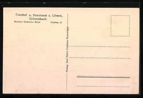 AK Grönenbach, Gasthof und Pensionat zum Löwen von Zacharias Manz