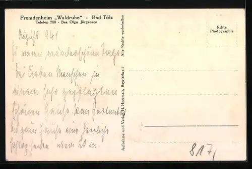 AK Bad Tölz, Fremdenheim Waldruhe von Olga Jürgensen