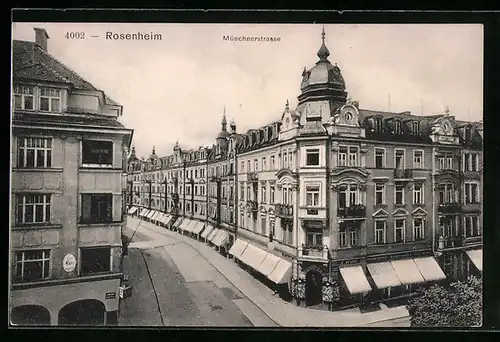 AK Rosenheim, Münchnerstrasse mit Gasthaus