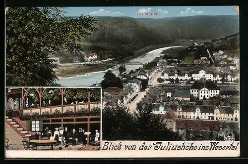 AK Carlshafen, Gasthaus Juliushöhe mit Ausblick in zur Stadt