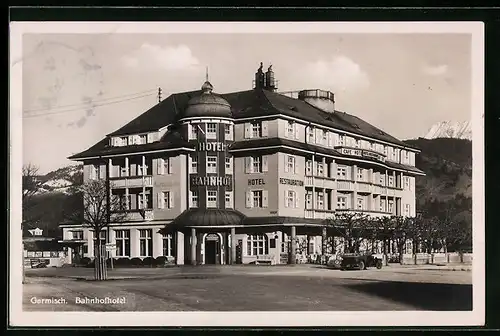 AK Garmisch-Partenkirchen, Blick auf das Bahnhofhotel